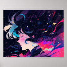 Fille d'anime abstrait cosmique