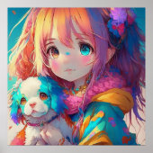 Poster Fille d'anime avec chiot (Devant)