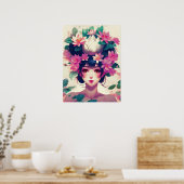 Poster Fille d'anime couronnée de fleurs de lotus (Cuisine)