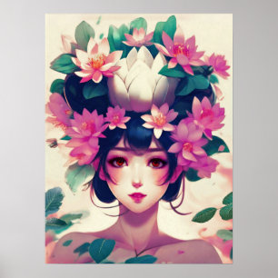 Poster Fille d'anime couronnée de fleurs de lotus
