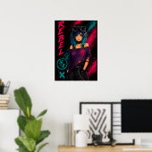 Poster Fille d'anime Cyberpunk Néon Noir (Bureau à domicile)