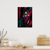 Poster Fille d'anime Cyberpunk Néon Noir (Cuisine)