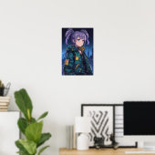Poster Fille d'anime Cyberpunk Queue Camo Veste Art (Bureau à domicile)