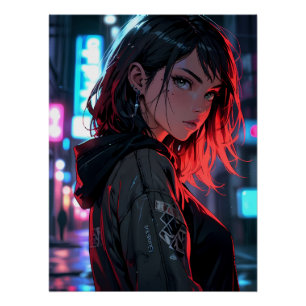 Poster Fille d'anime de rue Cyberpunk Neon City Night Ar