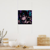 Poster Fille d'anime gothique emo & chat (Cuisine)