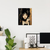 Poster Fille d'anime gothique noir et or (Bureau à domicile)