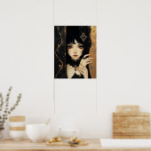 Poster Fille d'anime gothique noir et or (Cuisine)