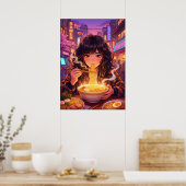 Poster Fille d'anime mangeant du Ramen dans la rue de la (Cuisine)