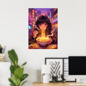 Poster Fille d'anime mangeant du Ramen dans la rue de la (Bureau à domicile)