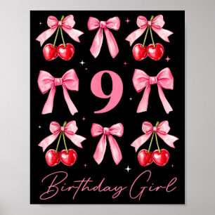 Poster Fille d'anniversaire 9e anniversaire Cerise Coquet