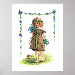 Poster Fille d'anniversaire avec des fleurs