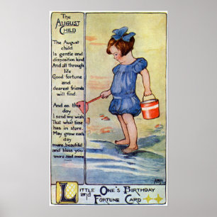 Poster Fille d'anniversaire d'août à la plage