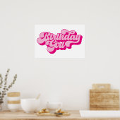 Poster Fille d'anniversaire rose vif rétro (Cuisine)