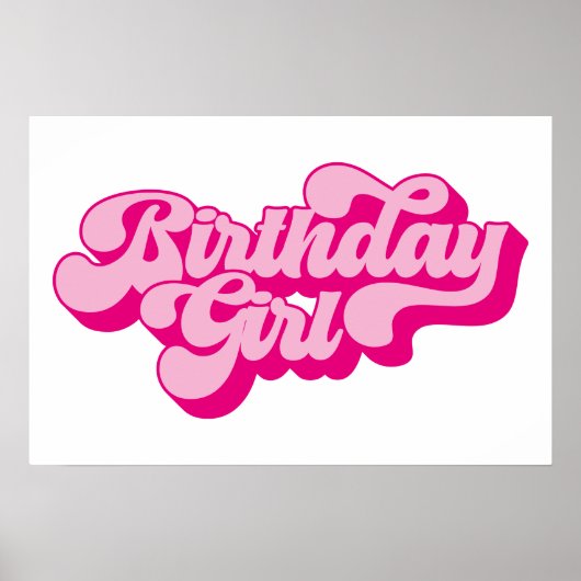 Poster Fille d'anniversaire rose vif rétro (Devant)