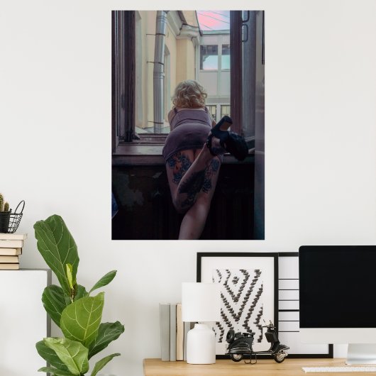 Poster Fille dans la fenêtre (Bureau à domicile)
