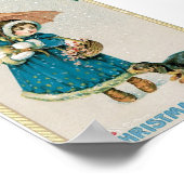 Poster Fille dans la neige à Noël avec chat et chien (Coin)