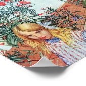 Poster Fille dans le jardin avec des fleurs rouges (Coin)