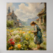 Poster Fille dans un jardin fleuri, style impressionniste (Devant)