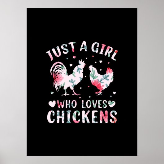Poster Fille d'art de poulet qui aime les poulets (Devant)