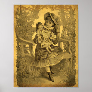 Poster Fille d'art vintage avec poupée vieillie
