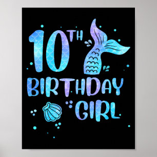 Poster Fille de 10 ans Mermaid Anniversaire Enfants de 2