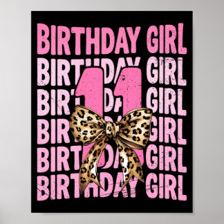 Poster Fille de 11 ans anniversaire rose coquette léopard