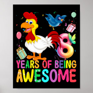 Poster Fille de 8 ans Poulet 8e anniversaire Poulet Parti