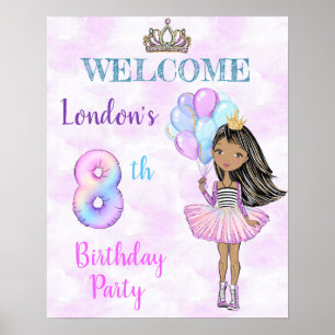 Poster Fille de 8 ans pour son anniversaire Princesse Afr