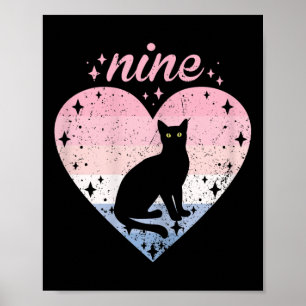 Poster Fille de 9 ans anniversaire chat mignon 9ème anniv