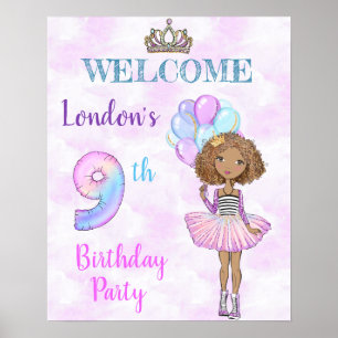 Poster Fille de 9 ans pour son anniversaire Princesse Afr