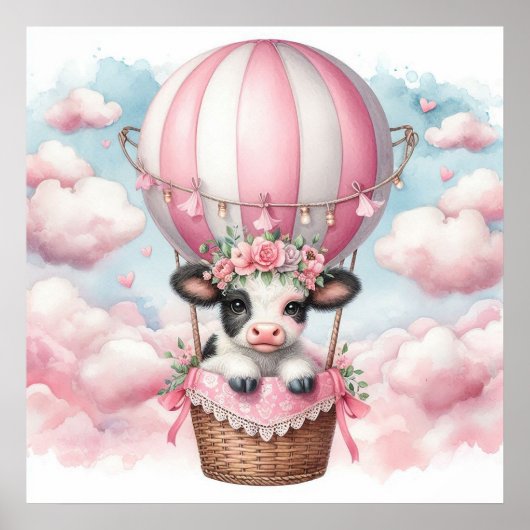 Poster Fille de ballon à air chaud vache (Devant)