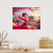 Poster Fille de bande dessinée dansant avec des fleurs de (Cuisine)