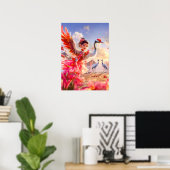 Poster Fille de bande dessinée dansant avec une grue dans (Bureau à domicile)