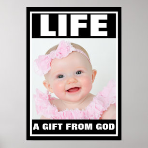 POSTER FILLE DE BÉBÉ SOURIANTE PRO-VIE EN ROSE