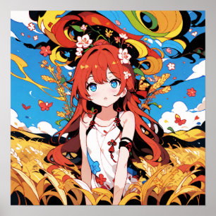 Poster Fille de campagne de blé lunaire