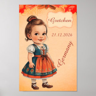 Poster Fille de caricature habillée en allemand vintage