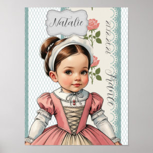 Poster Fille de caricature habillée en vintage français