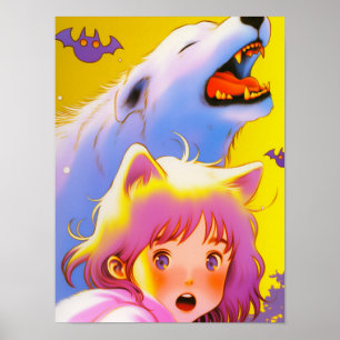 Poster Fille de chat et chien fantôme