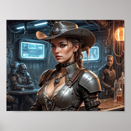 Poster Fille de cow-boy de l'espace avec armure cybernéti (Devant)