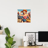 Poster Fille de cowboy rétro épinglée (Bureau à domicile)