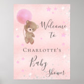 Poster Fille de douche bébé ours en peluche rose argent b (Devant)