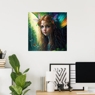Poster Fille de fée arc-en-ciel de fantaisie