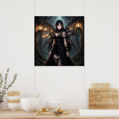 Poster Fille de fée d'anime gothique dans une forêt encha (Cuisine)