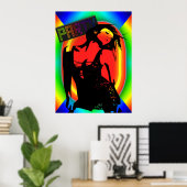 Poster Fille De Fête En Robe Noire Couleurs Néon (Bureau à domicile)