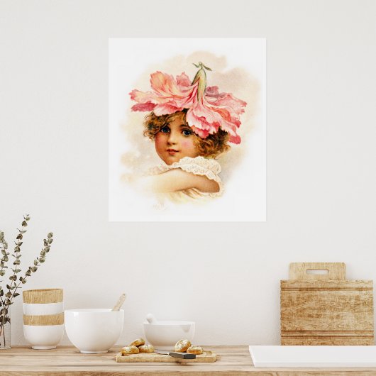 Poster Fille de fleurs en rose (Cuisine)