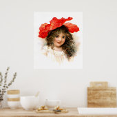 Poster Fille de fleurs en rouge (Cuisine)