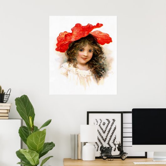 Poster Fille de fleurs en rouge (Bureau à domicile)