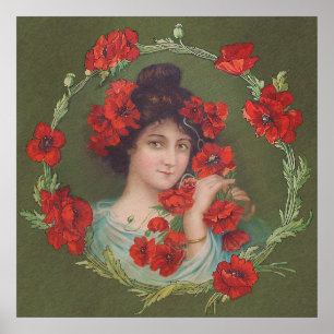 Poster Fille de Gibson victorienne de pavot de Nouveau
