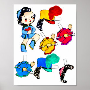 Poster Fille de la fanfare scolaire découpage de poupée e