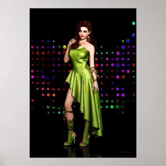 Poster Fille de la fête en robe verte (Devant)